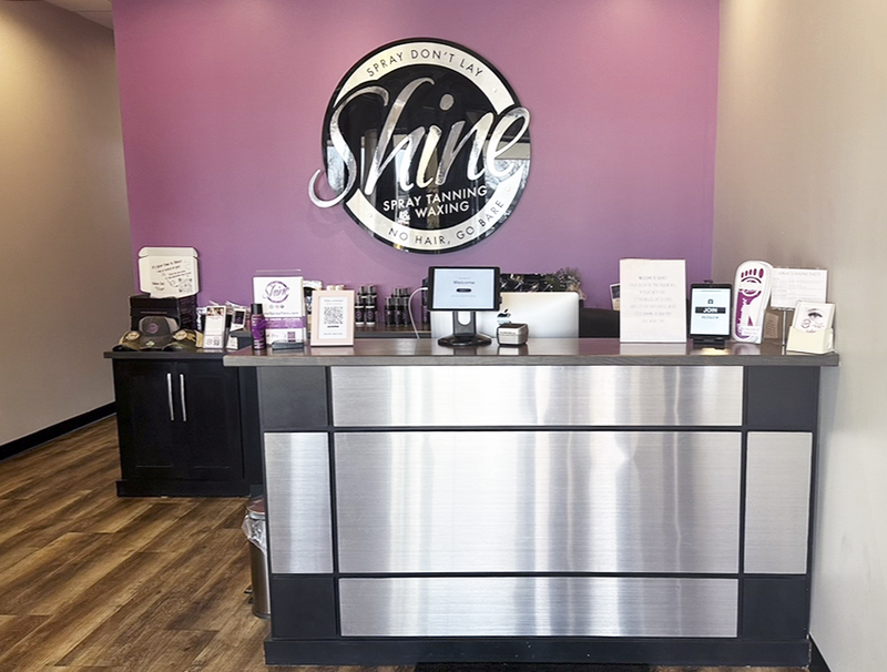 Our Shine Spray Tanning and Waxing Studio front desk, where we welcome our guests.