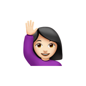 An emoji of a woman with black hair, raising her hand.